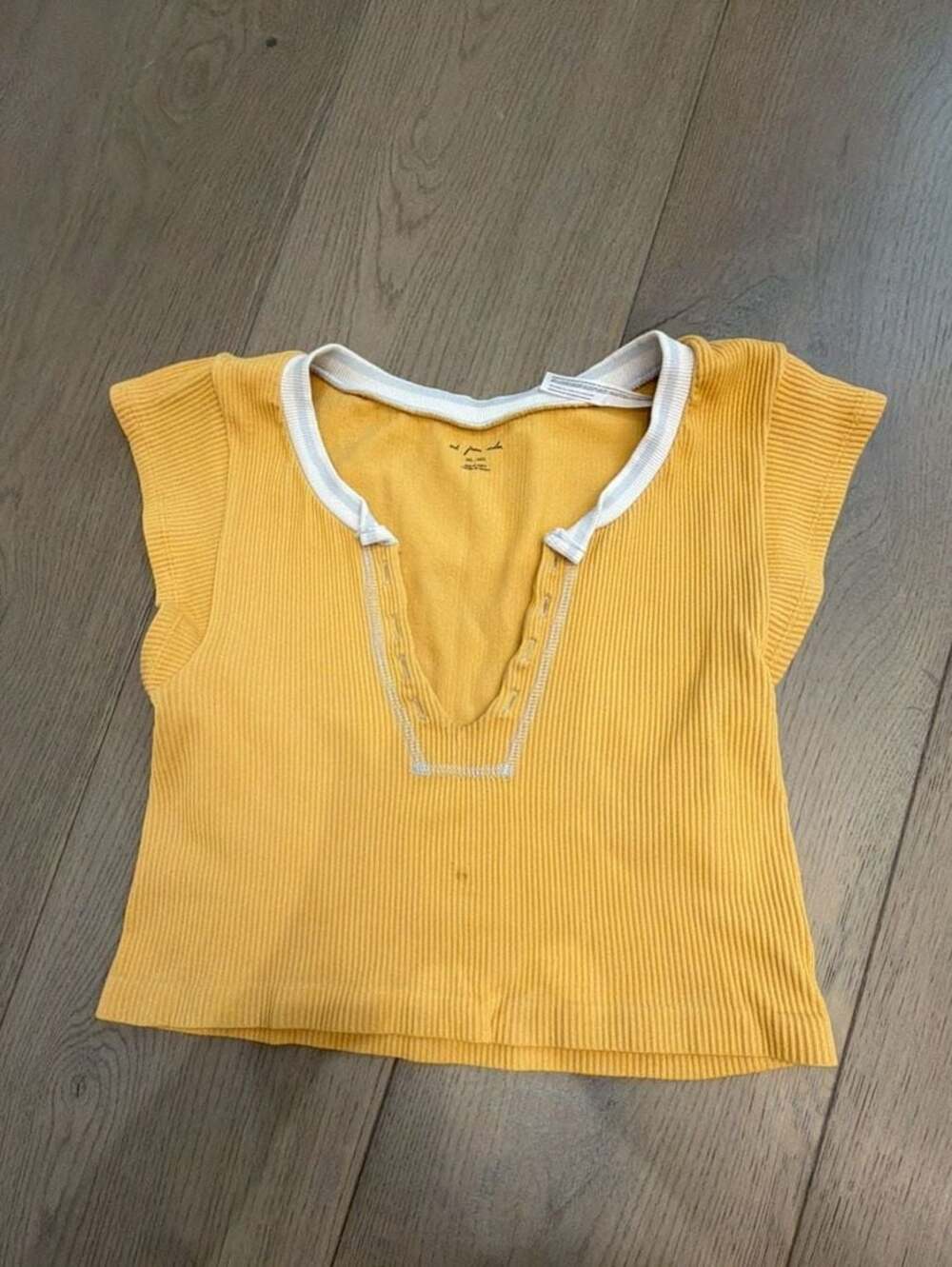 Urban Outfitters Out From Under Ribbed V-Neck Cap Sleeve Crop Top Yellow